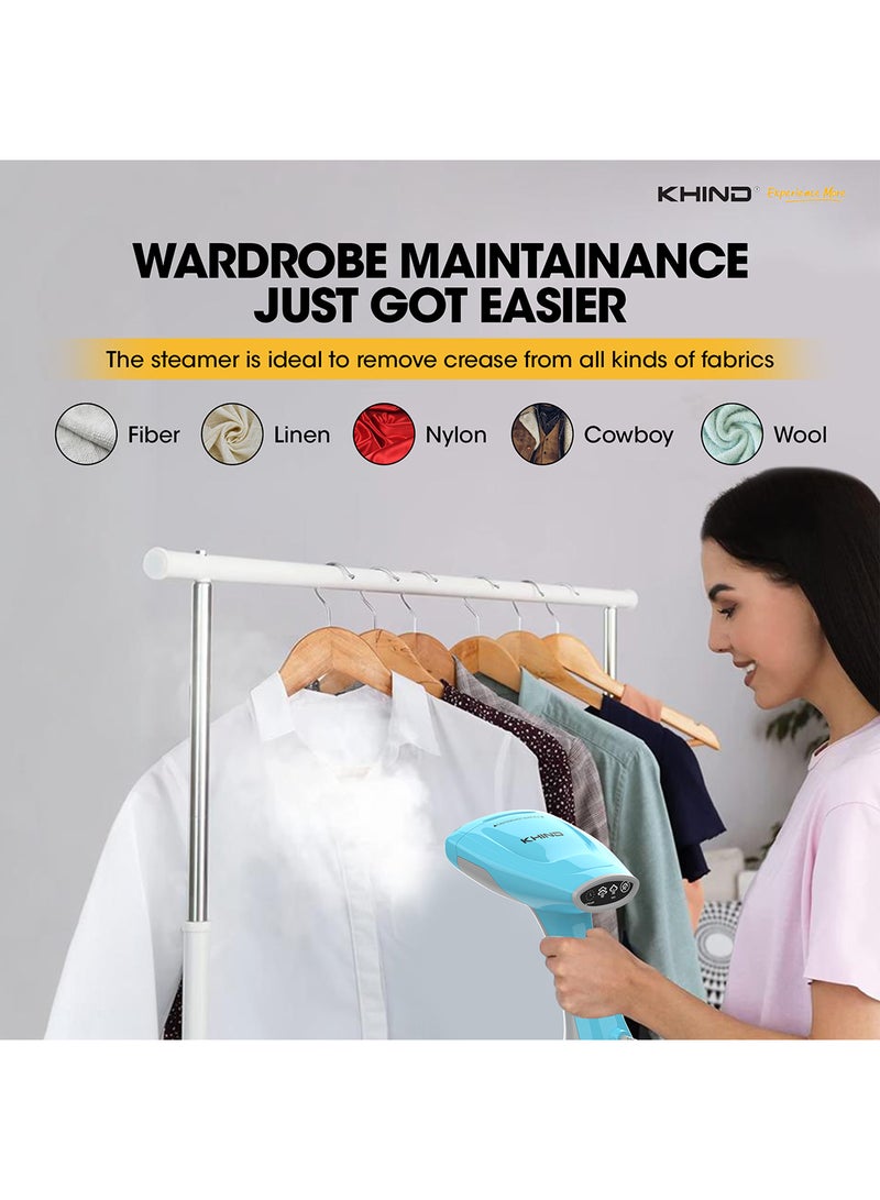 KHIND 1600W Handheld Garment Steamer with 320ml Detachable Tank & Vertical Steam, Ceramic Coated Plate with Auto-off Feature, 1.8m Lengthy Rotatable Cord 320 ml 1.63 W HS1632C Blue  - Image 5