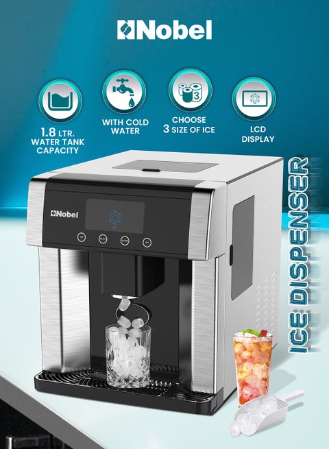 Ice Maker High-Capacity: 10-15 kg/24h Production, 600 g Ice Bin, 1.8 L Cold Water Tank, Automatic Dispensing, LCD Display, and Three Adjustable Ice Sizes for Ultimate Convenience 1.8 L 150 W NIM31 Silver