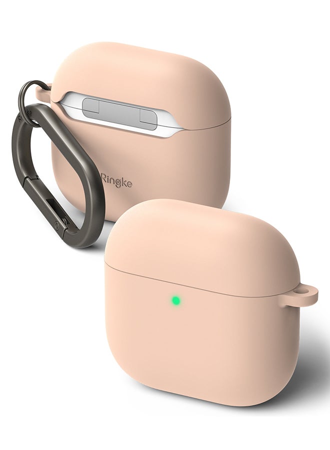 Ringke Silicone Cover For AirPods 4 Case, Soft Liquid Silicone Anti-Scratch Shockproof Oil Smudge Proof Protective Cover with Keychain Carabiner - Pink Sand - Image 1