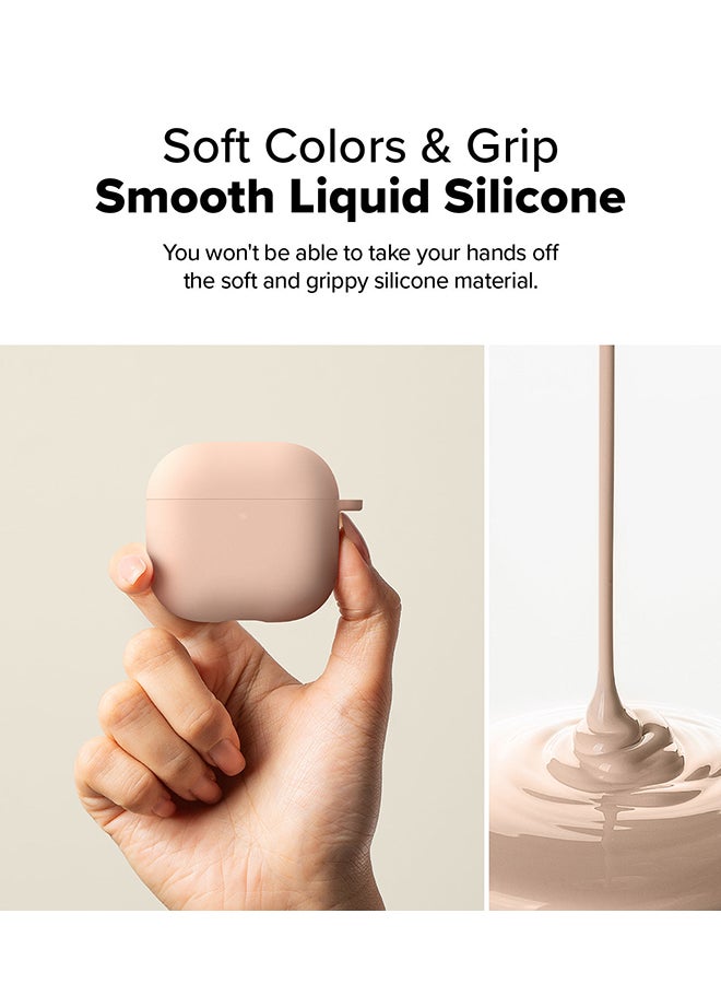 Ringke Silicone Cover For AirPods 4 Case, Soft Liquid Silicone Anti-Scratch Shockproof Oil Smudge Proof Protective Cover with Keychain Carabiner - Pink Sand - Image 4