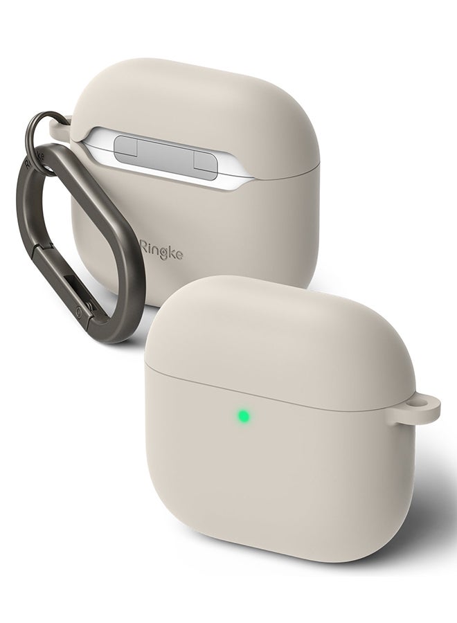 Ringke Silicone Cover For AirPods 4 Case, Soft Liquid Silicone Anti-Scratch Shockproof Oil Smudge Proof Protective Cover with Keychain Carabiner - Stone - Image 1