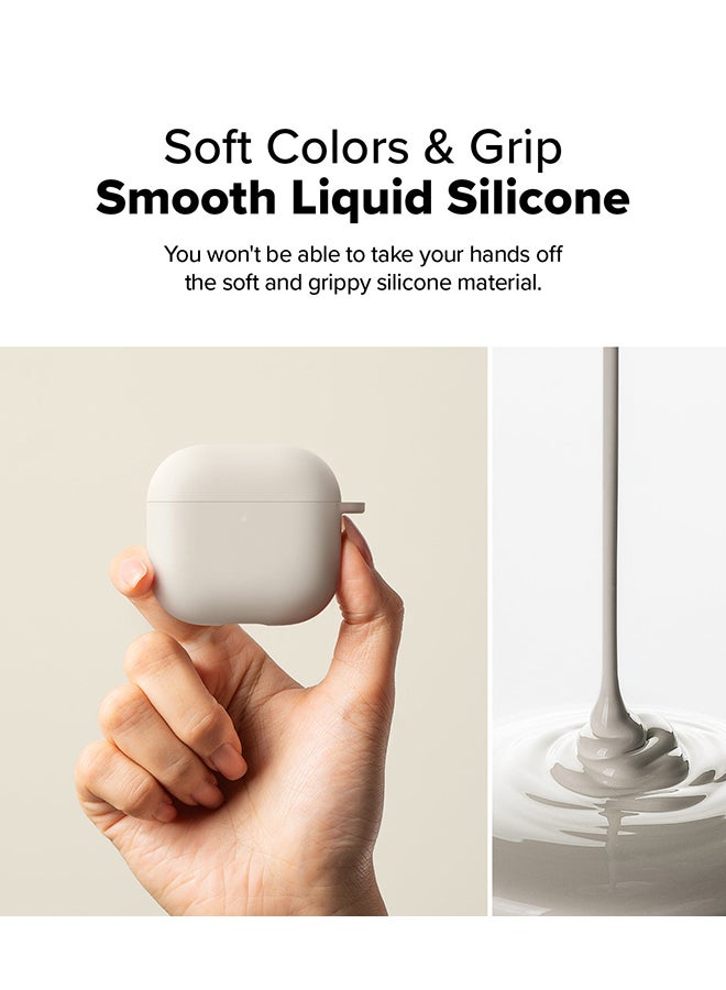 Ringke Silicone Cover For AirPods 4 Case, Soft Liquid Silicone Anti-Scratch Shockproof Oil Smudge Proof Protective Cover with Keychain Carabiner - Stone - Image 4