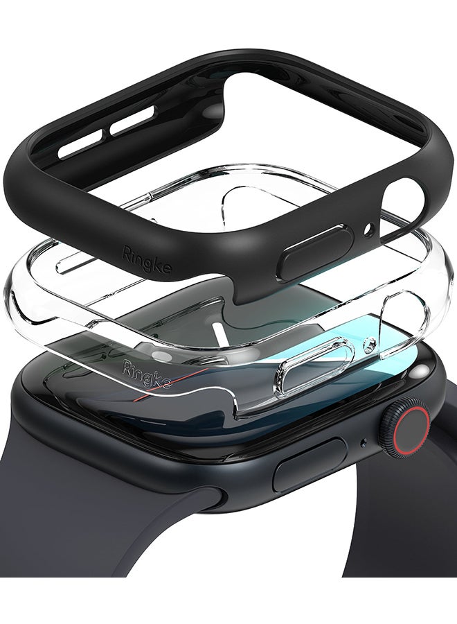 رينجك Slim Case For Apple Watch 10 46mm, Bezel Frame Only Hard Polycarbonate Thin Cover- Clear + Matte Black Multicolour - Image 1