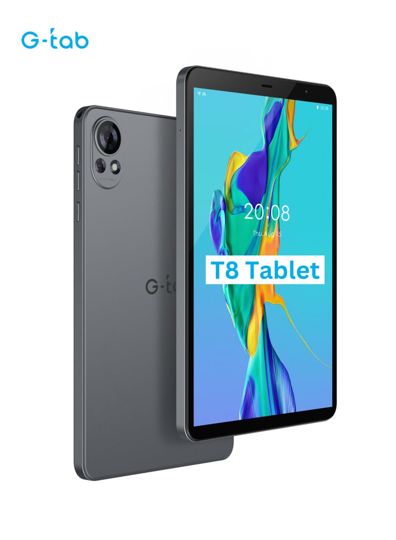 G-Tab T8 Tablet/8.0 Inches/T310 2.0GHz Processor/4 GB RAM/Expandable 4GB RAM /IPS 80081280 Resolution/5000 mAH Battery/128 GB ROM/Androud 14/ Single SIM/2MP  front + 5 MP Rear Camera - Image 1