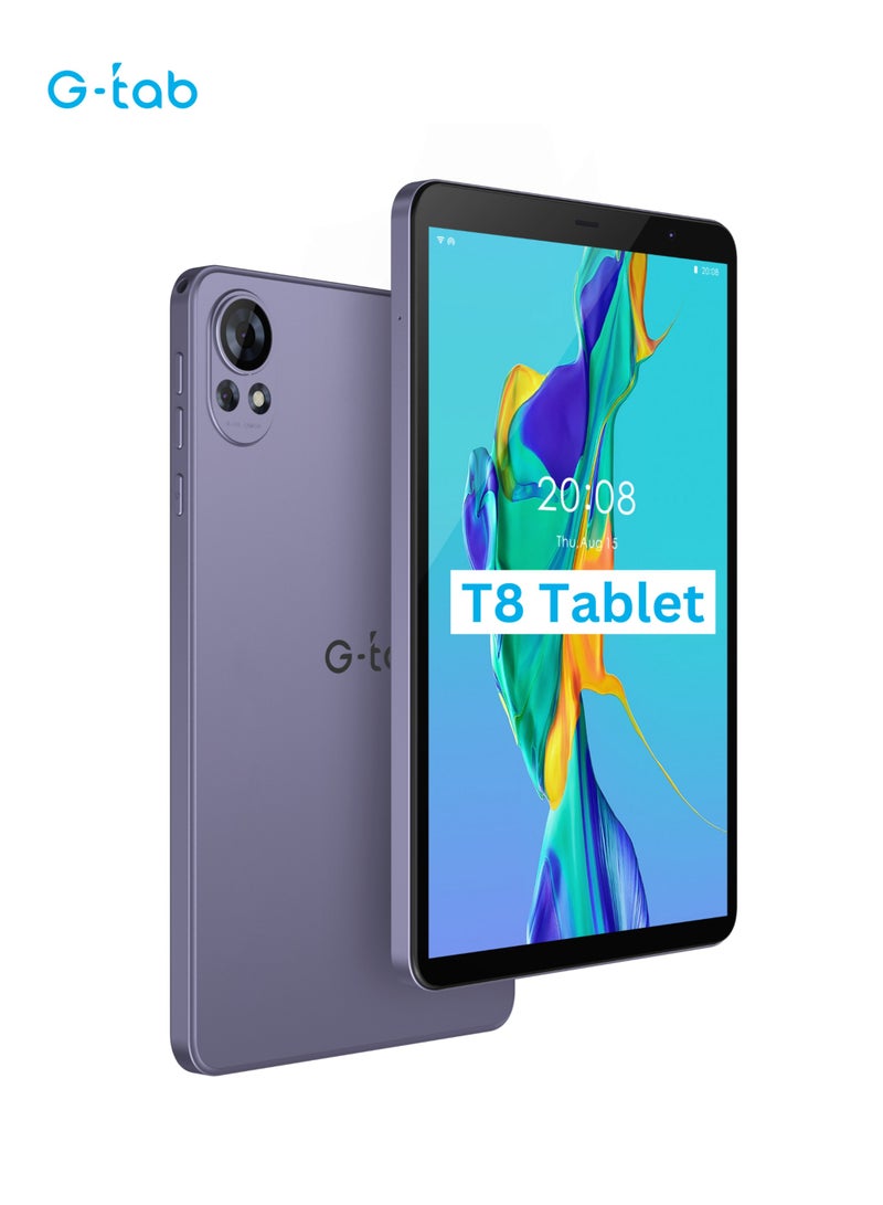 G-Tab T8 Tablet/8.0 Inches/T310 2.0GHz Processor/4 GB RAM/Expandable 4GB RAM /IPS 80081280 Resolution/5000 mAH Battery/128 GB ROM/Androud 14/ Single SIM/2MP  front + 5 MP Rear Camera - Image 1