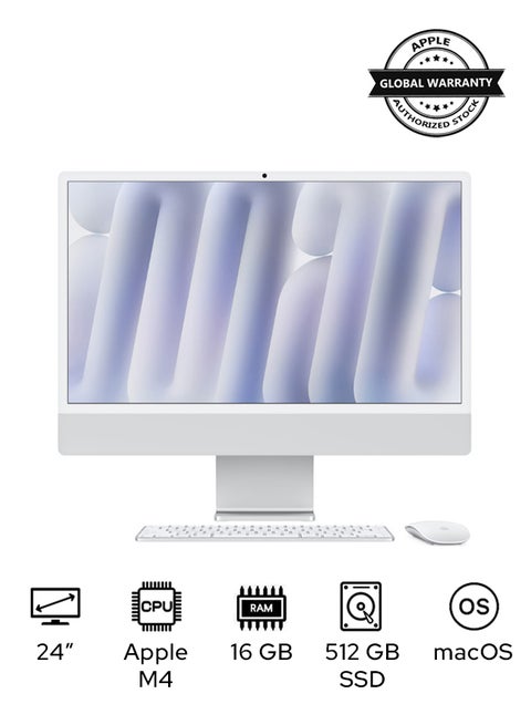 24-inch iMac MWUV3 with Retina 4.5K Display, M4 Chip 10-Core CPU 10-Core GPU Processor/16GB RAM/512GB SSD/macOS English Silver