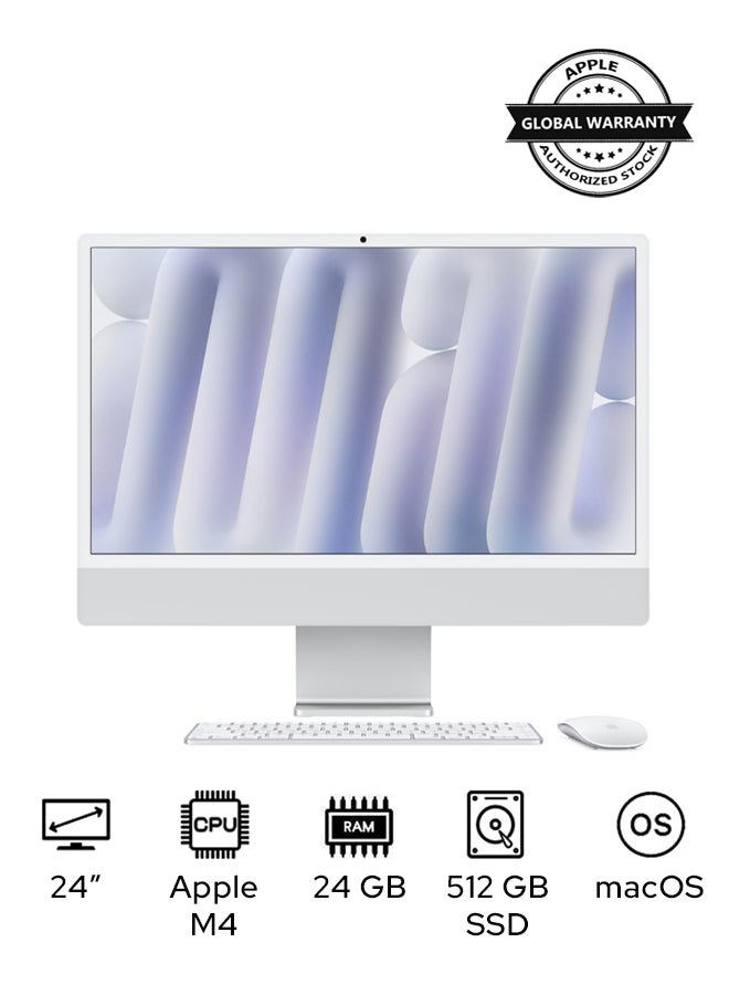 Apple - 24-inch iMac MCR24 with Retina 4.5K Display, M4 Chip 10-Core CPU 10-Core GPU Processor/24GB RAM/512GB SSD/macOS English Silver - Image 1