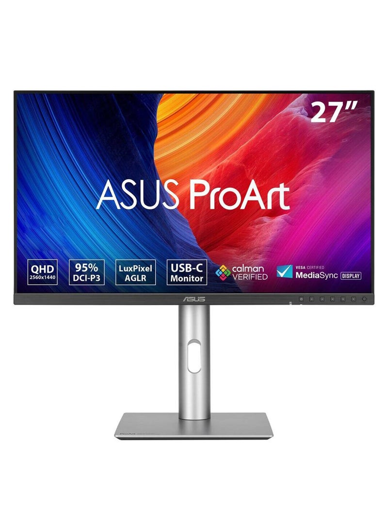 ASUS ProArt Display PA278CFRV Professional Monitor, 27" QHD IPS Display, 100Hz Refresh Rate, 5ms (GtG) Response Time, MediaSync Display, 16.7m Color Display, 90LM06Q0-B01M70 Silver - Image 1