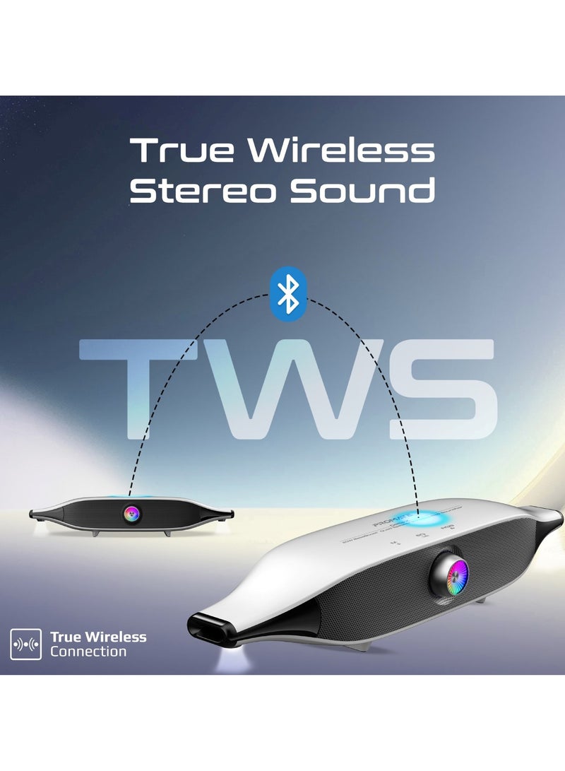 PROMATE - Promate Bluetooth Speaker with 20W HD Stereo Sound, Dual Bass and Treble Drivers, 3 EQ Modes, True Wireless Connection, 12 RGB Modes, 6400mAh Battery, USB Flash Support White - Image 1