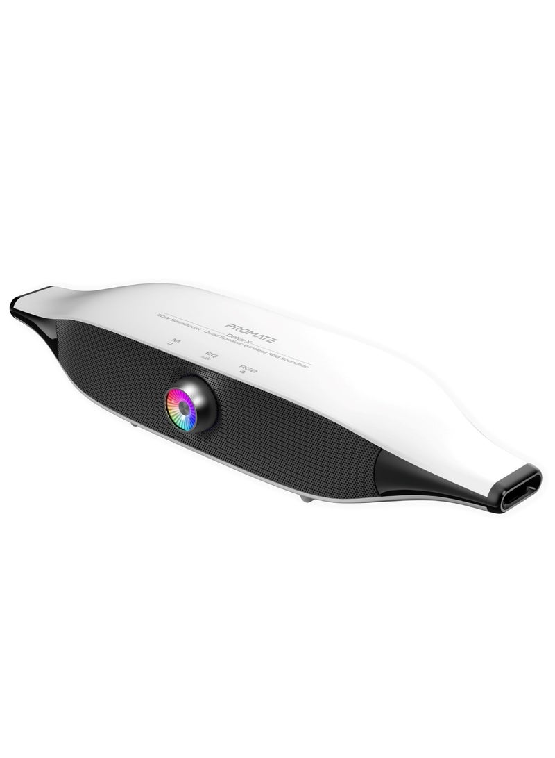 PROMATE - Promate Bluetooth Speaker with 20W HD Stereo Sound, Dual Bass and Treble Drivers, 3 EQ Modes, True Wireless Connection, 12 RGB Modes, 6400mAh Battery, USB Flash Support White - Image 1