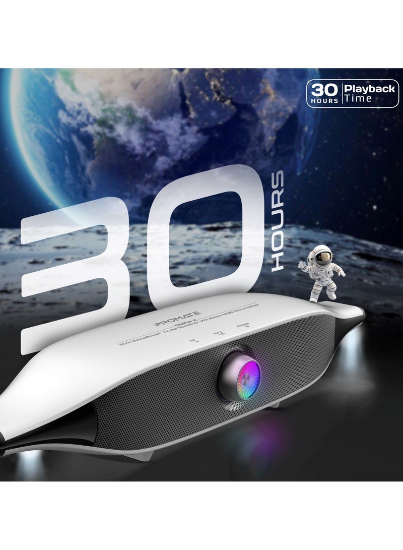 PROMATE - Promate Bluetooth Speaker with 20W HD Stereo Sound, Dual Bass and Treble Drivers, 3 EQ Modes, True Wireless Connection, 12 RGB Modes, 6400mAh Battery, USB Flash Support White - Image 1