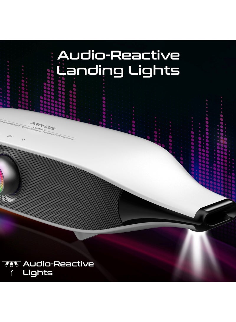 PROMATE - Promate Bluetooth Speaker with 20W HD Stereo Sound, Dual Bass and Treble Drivers, 3 EQ Modes, True Wireless Connection, 12 RGB Modes, 6400mAh Battery, USB Flash Support White - Image 1