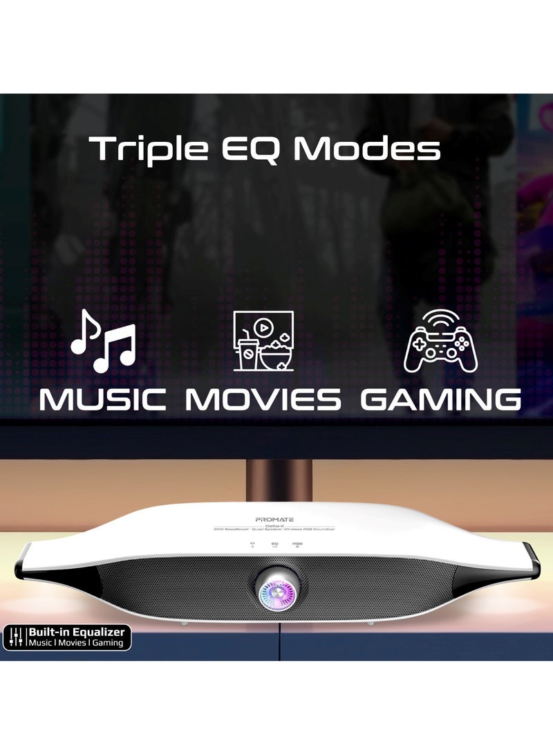 PROMATE - Promate Bluetooth Speaker with 20W HD Stereo Sound, Dual Bass and Treble Drivers, 3 EQ Modes, True Wireless Connection, 12 RGB Modes, 6400mAh Battery, USB Flash Support White - Image 1