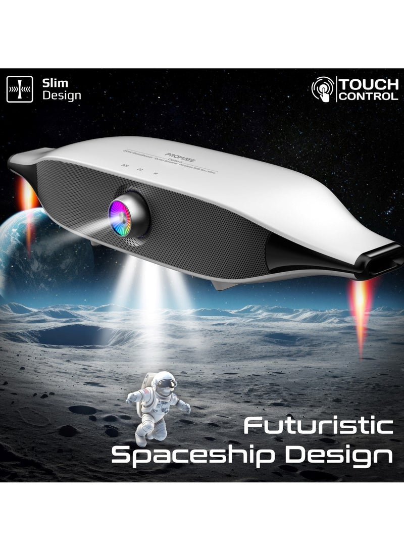PROMATE - Promate Bluetooth Speaker with 20W HD Stereo Sound, Dual Bass and Treble Drivers, 3 EQ Modes, True Wireless Connection, 12 RGB Modes, 6400mAh Battery, USB Flash Support White - Image 1