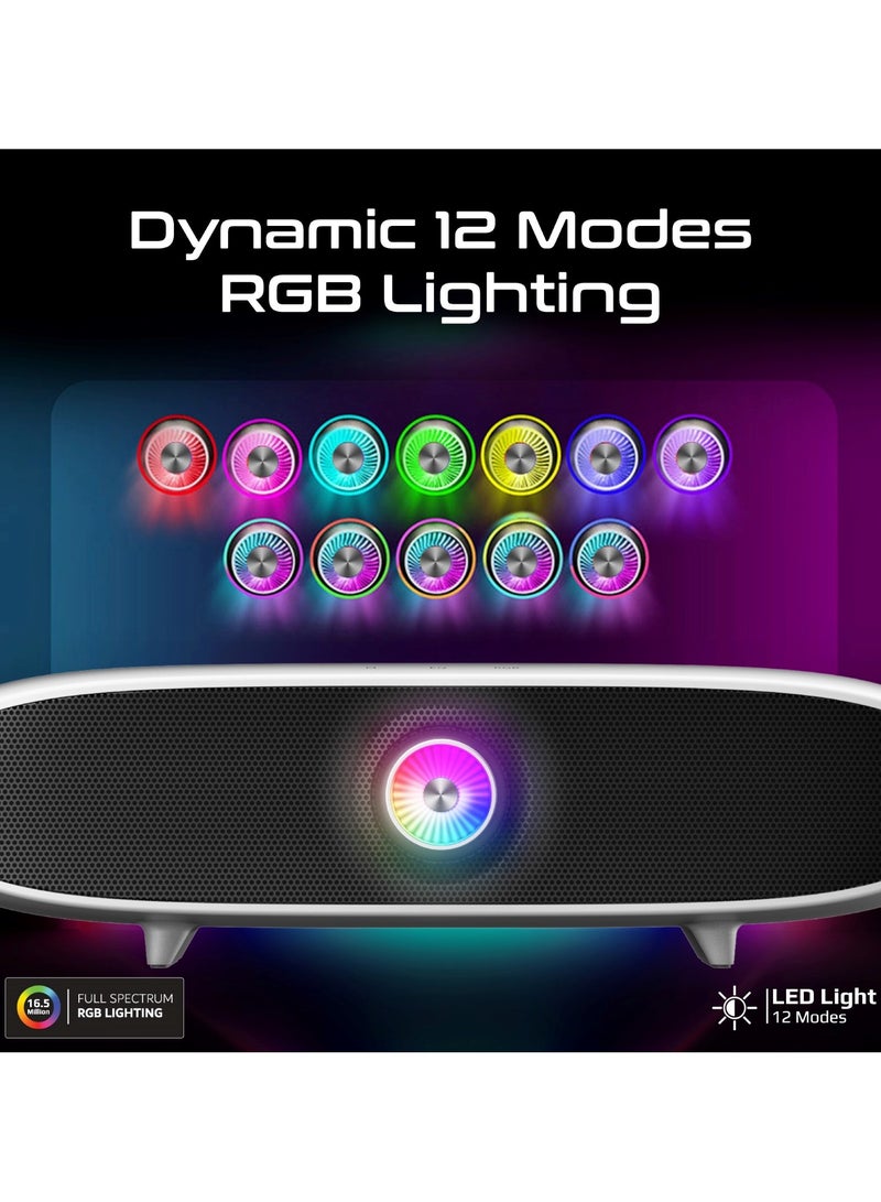 PROMATE - Promate Bluetooth Speaker with 20W HD Stereo Sound, Dual Bass and Treble Drivers, 3 EQ Modes, True Wireless Connection, 12 RGB Modes, 6400mAh Battery, USB Flash Support White - Image 1