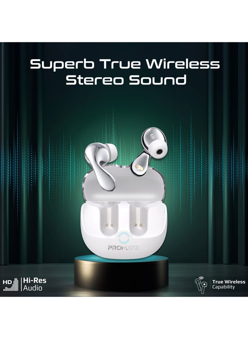 بروميت Promate True Wireless Earbuds with Active Noise Cancellation (ANC) and Environmental Noise Cancellation (ENC), Bluetooth 5.4, and 40Hrs Playtime White - Image 3