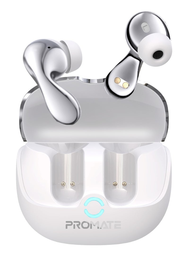 بروميت Promate True Wireless Earbuds with Active Noise Cancellation (ANC) and Environmental Noise Cancellation (ENC), Bluetooth 5.4, and 40Hrs Playtime White - Image 1
