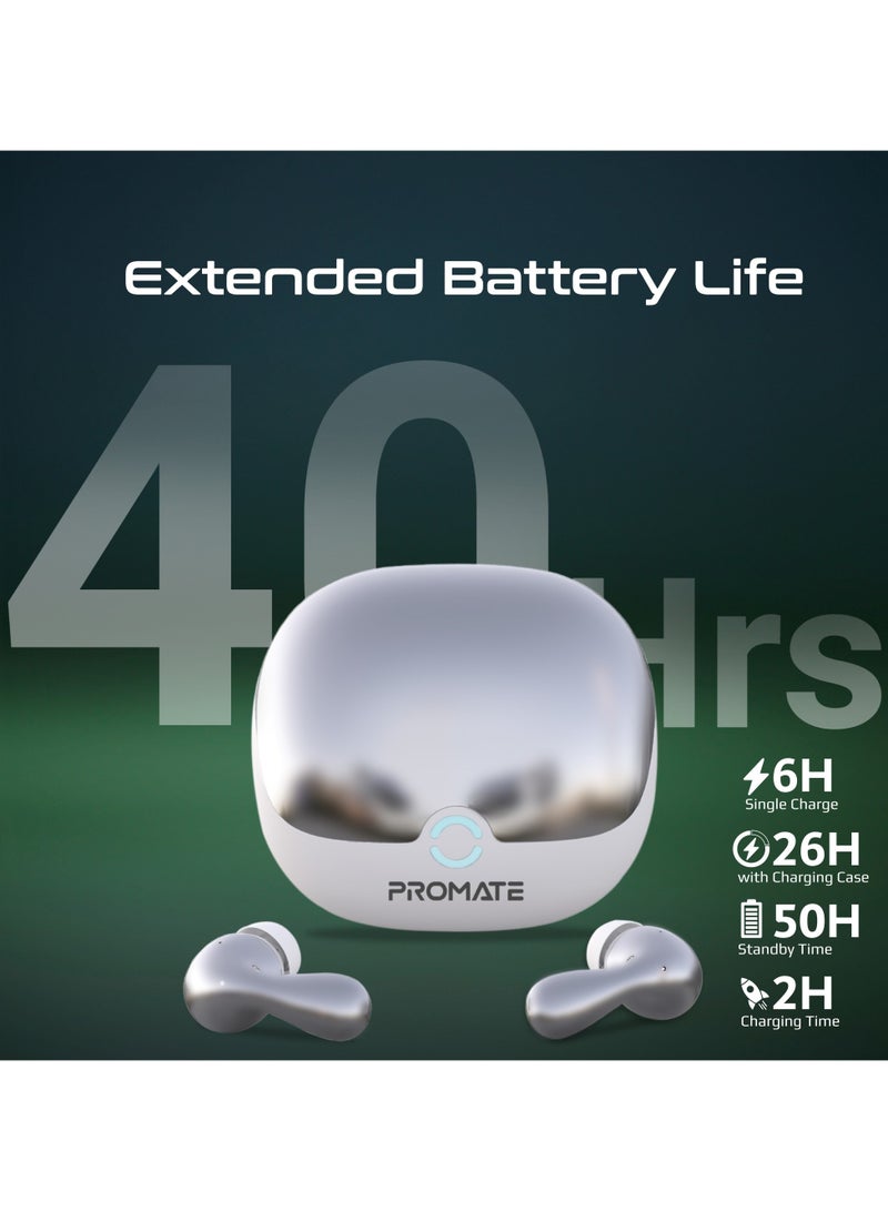 بروميت Promate True Wireless Earbuds with Active Noise Cancellation (ANC) and Environmental Noise Cancellation (ENC), Bluetooth 5.4, and 40Hrs Playtime White - Image 2