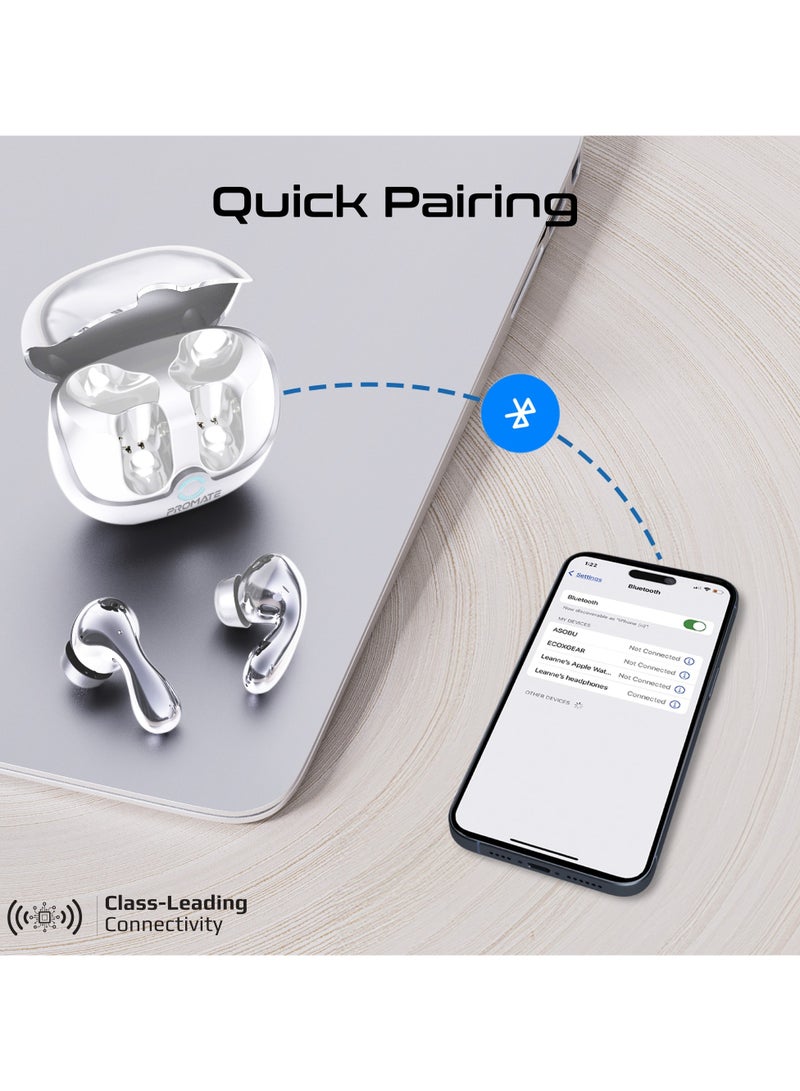 بروميت Promate True Wireless Earbuds with Active Noise Cancellation (ANC) and Environmental Noise Cancellation (ENC), Bluetooth 5.4, and 40Hrs Playtime White - Image 5