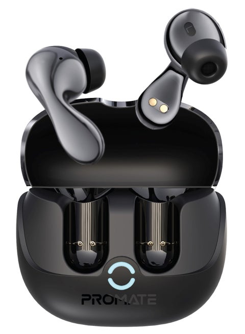 Promate True Wireless Earbuds with Active Noise Cancellation (ANC) and Environmental Noise Cancellation (ENC), Bluetooth 5.4, and 40Hrs Playtime Black