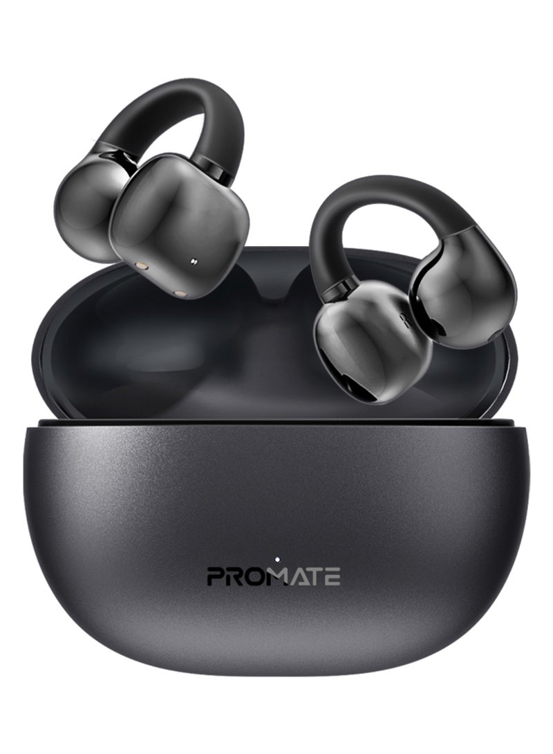 PROMATE Promate True Wireless Earbuds with OWS Technology, Touch Control, Ergonomic Open-Ear Clip Design, 28-Hour Playtime, 500mAh Charging Case, IPX4 Water-Resistance Black  - Image 1
