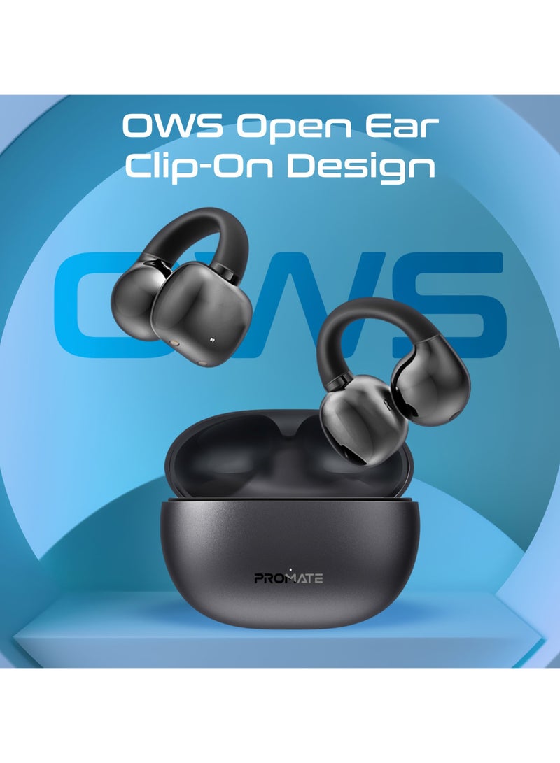 PROMATE Promate True Wireless Earbuds with OWS Technology, Touch Control, Ergonomic Open-Ear Clip Design, 28-Hour Playtime, 500mAh Charging Case, IPX4 Water-Resistance Black  - Image 2