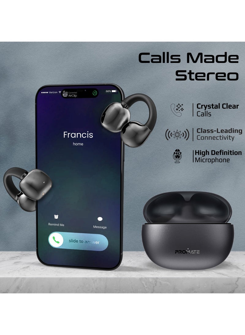 PROMATE Promate True Wireless Earbuds with OWS Technology, Touch Control, Ergonomic Open-Ear Clip Design, 28-Hour Playtime, 500mAh Charging Case, IPX4 Water-Resistance Black  - Image 4
