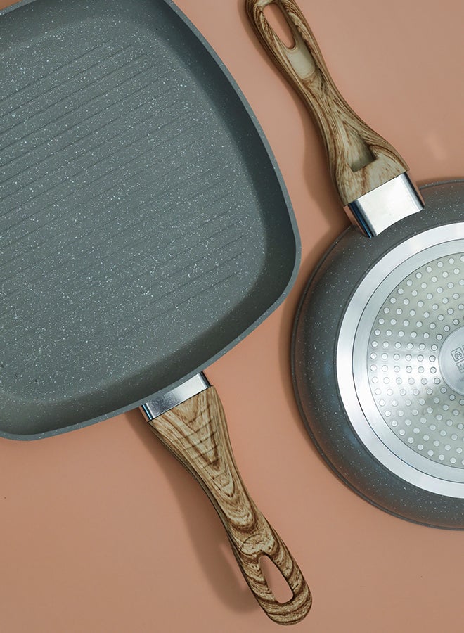 Noon East 10-Piece Cookware Set Aluminum Pots And Pans Non-Stick Surface Wood Finish Handles Tempered Glass Lids PFOA Free Frying Pan Gray  - Image 5