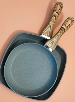 Noon East 10-Piece Cookware Set Aluminum Pots And Pans Non-Stick Surface Wood Finish Handles Tempered Glass Lids PFOA Free Frying Pan Gray  - Image 2