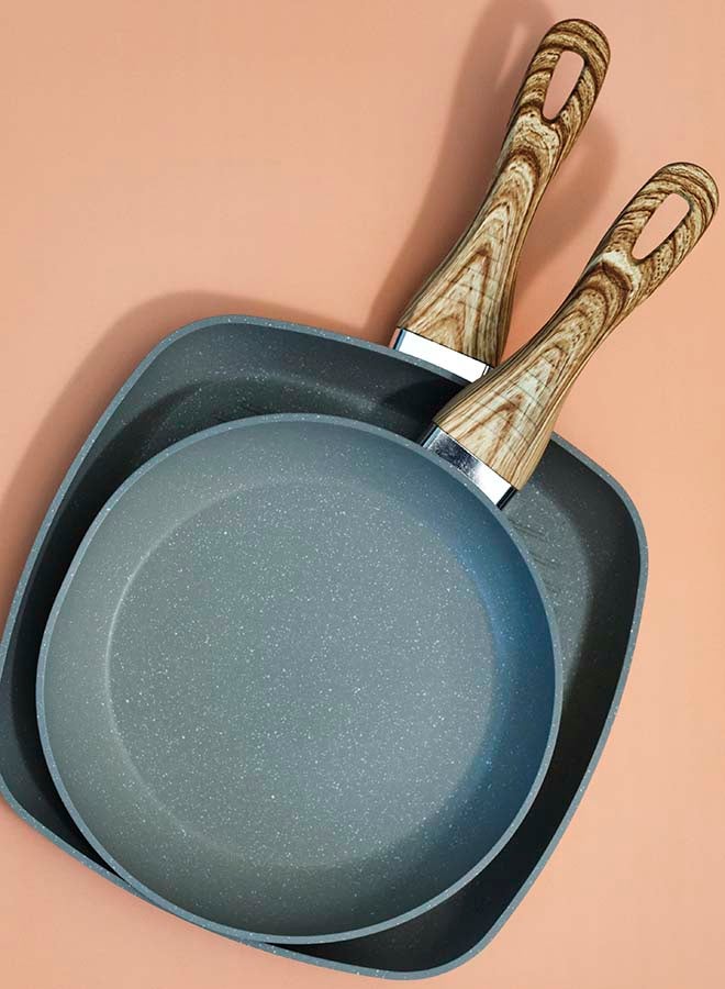 Noon East 10-Piece Cookware Set Aluminum Pots And Pans Non-Stick Surface Wood Finish Handles Tempered Glass Lids PFOA Free Frying Pan Gray  - Image 2