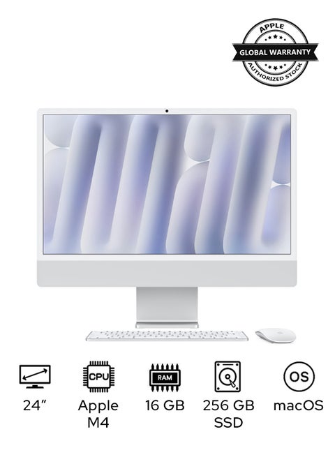 24-inch iMac MWUC3 with Retina 4.5K Display, M4 Chip 8-Core CPU 8-Core GPU Processor/16GB RAM/256GB SSD/macOS English Silver