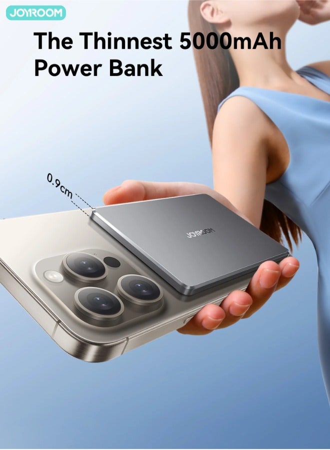 جوي روم - 5000 mAh 20W Ultra-thin(0.9cm) Metal Magnetic Wireless TYPE-C input/output Lighnting input/output Power Bank Fast Charging Magnetic Power Bank Wireless Magnet Powerbank Including a Type-C to Type-C 60W  0.25m  Black Cable Space Grey - Image 1