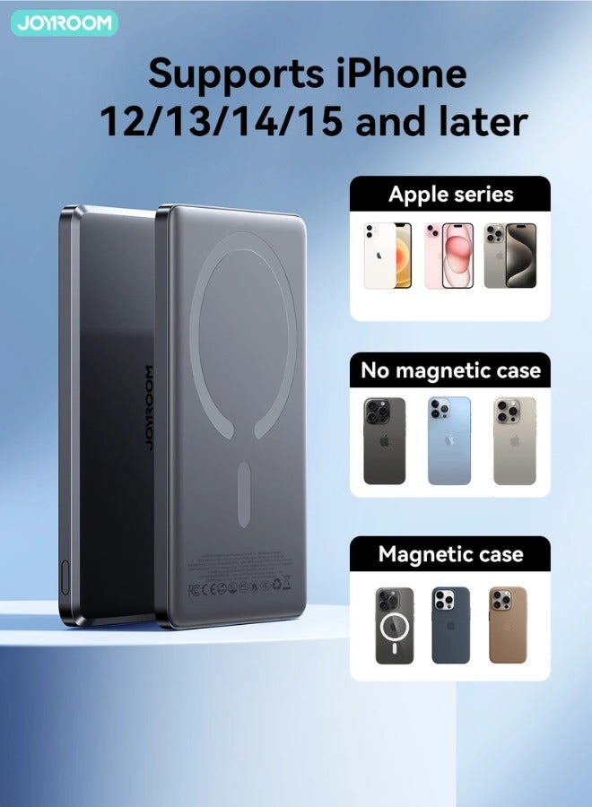 جوي روم 5000 mAh 20W Ultra-thin(0.9cm) Metal Magnetic Wireless TYPE-C input/output Lighnting input/output Power Bank Fast Charging Magnetic Power Bank Wireless Magnet Powerbank Including a Type-C to Type-C 60W  0.25m  Black Cable Space Grey  - Image 3