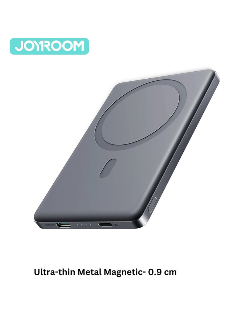 جوي روم 5000 mAh 20W Ultra-thin(0.9cm) Metal Magnetic Wireless TYPE-C input/output Lighnting input/output Power Bank Fast Charging Magnetic Power Bank Wireless Magnet Powerbank Including a Type-C to Type-C 60W  0.25m  Black Cable Space Grey  - Image 2