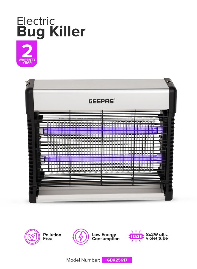 GEEPAS - Electric Bug Killer Automatic Pest Killing Machine| 16 W No Poisonous Vapor, No-Smell and No-Pollution| Advanced Technology with Low Power Consumption| Suitable for Home, Office, Restaurants, Hospitals, etc | 2 Years Warranty 16 W GBK25617 Silver/Black - Image 1