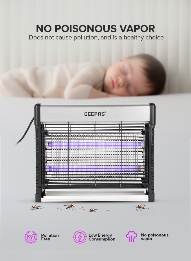 GEEPAS - Electric Bug Killer Automatic Pest Killing Machine| 16 W No Poisonous Vapor, No-Smell and No-Pollution| Advanced Technology with Low Power Consumption| Suitable for Home, Office, Restaurants, Hospitals, etc | 2 Years Warranty 16 W GBK25617 Silver/Black - Image 1