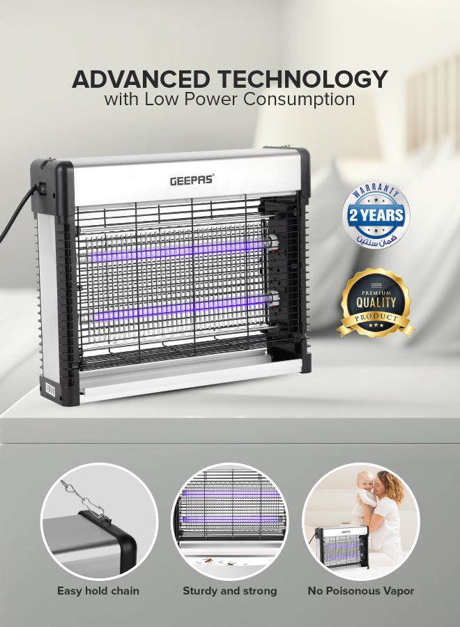 GEEPAS - Electric Bug Killer Automatic Pest Killing Machine| 16 W No Poisonous Vapor, No-Smell and No-Pollution| Advanced Technology with Low Power Consumption| Suitable for Home, Office, Restaurants, Hospitals, etc | 2 Years Warranty 16 W GBK25617 Silver/Black - Image 1