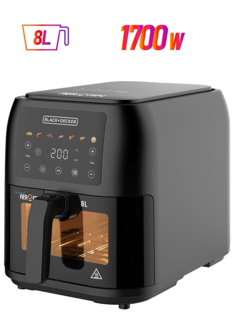 Air Fryer, 1700W, 8L Large Capacity, Digital Touch Control, 7 Preset Functions, Adjustable Temperature 80-200°C & Timer, Rapid Air Convection, Removable Crisper Plate 8 L 1700 W SAF80W-B5 Black