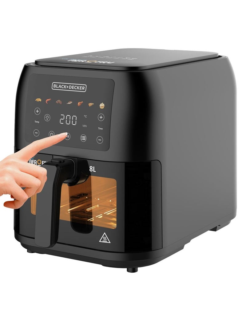 بلاك اند ديكر قلاية هوائية 8  ليتر، نافذة مع اضائة ليد، تصميم نحيف موفر للمساحة مناسبة للخبز وإعادة التسخين 1.75 كجم، 1700 واط، 7 برامج طهي للطعام، درجة حرارة من 80 إلى 200 درجة لوحة لمس ملونة،  SAF80-B5 8 L 1700 W SAF80W-B5 - Image 4