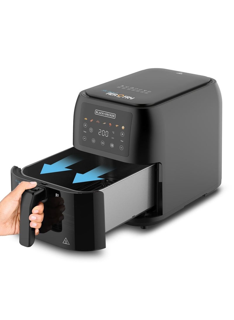 بلاك اند ديكر قلاية هوائية 8  ليتر، نافذة مع اضائة ليد، تصميم نحيف موفر للمساحة مناسبة للخبز وإعادة التسخين 1.75 كجم، 1700 واط، 7 برامج طهي للطعام، درجة حرارة من 80 إلى 200 درجة لوحة لمس ملونة،  SAF80-B5 8 L 1700 W SAF80W-B5 - Image 5