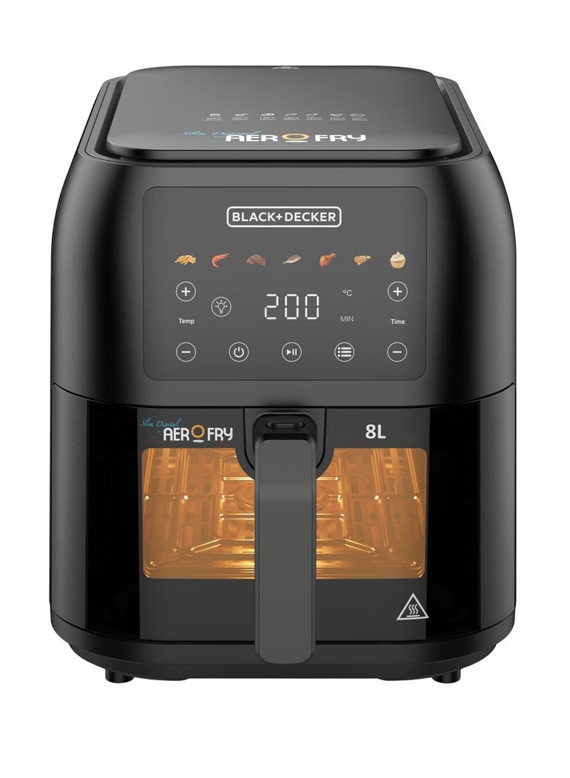 بلاك اند ديكر قلاية هوائية 8  ليتر، نافذة مع اضائة ليد، تصميم نحيف موفر للمساحة مناسبة للخبز وإعادة التسخين 1.75 كجم، 1700 واط، 7 برامج طهي للطعام، درجة حرارة من 80 إلى 200 درجة لوحة لمس ملونة،  SAF80-B5 8 L 1700 W SAF80W-B5 - Image 3