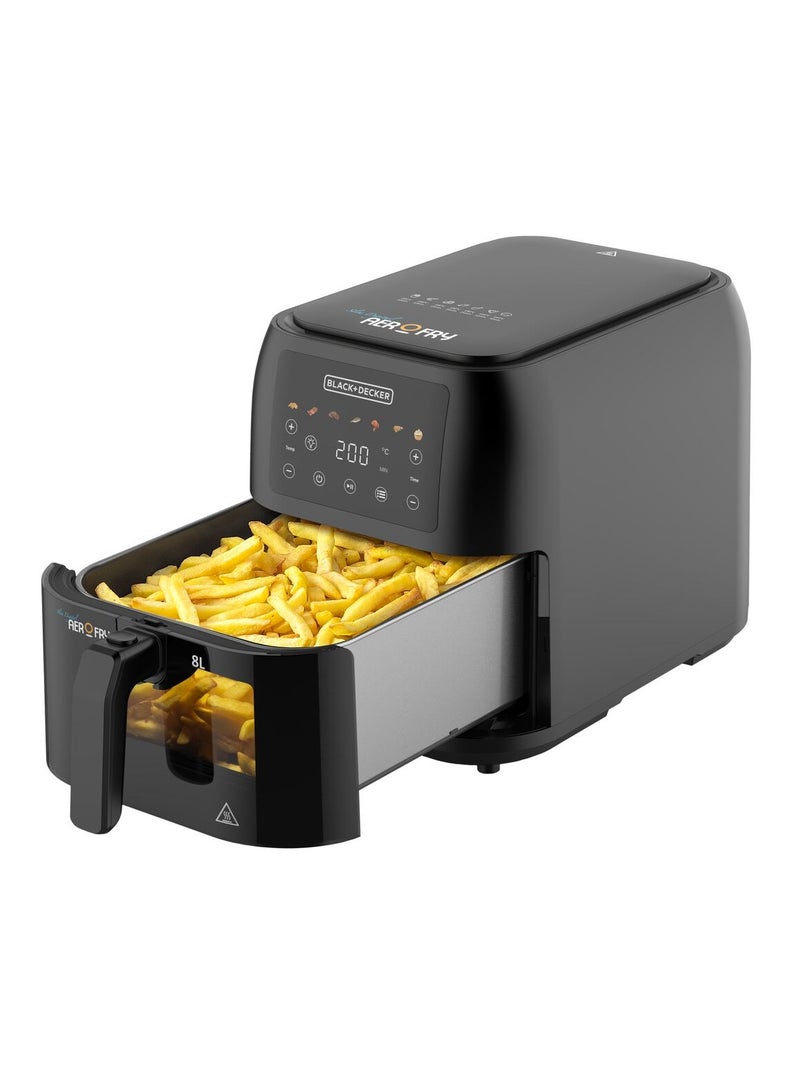 بلاك اند ديكر قلاية هوائية 8  ليتر، نافذة مع اضائة ليد، تصميم نحيف موفر للمساحة مناسبة للخبز وإعادة التسخين 1.75 كجم، 1700 واط، 7 برامج طهي للطعام، درجة حرارة من 80 إلى 200 درجة لوحة لمس ملونة،  SAF80-B5 8 L 1700 W SAF80W-B5 - Image 2