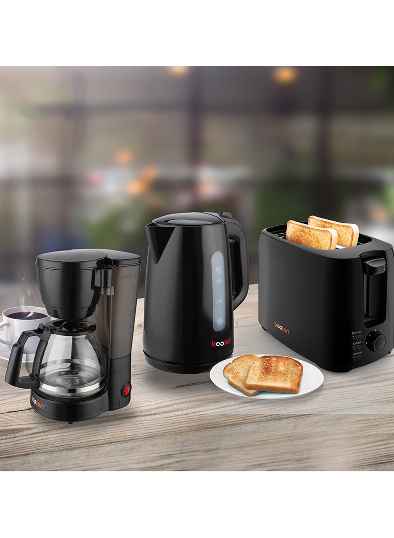 KOOLEN Complete Breakfast Set Coffee Maker, Electric Kettle, Toaster 2200 W 800107001 Black  - Image 5