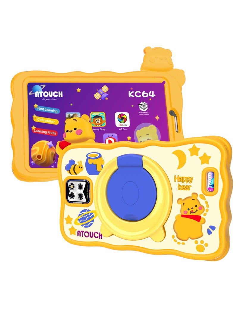 ATOUCH Smart Android Kids Tablet 7-Inch Display 8GB RAM 256GB ROM Dual Sim 5G Network Built-In Stand Silicone Case With Carry Bag (Yellow)  - Image 2