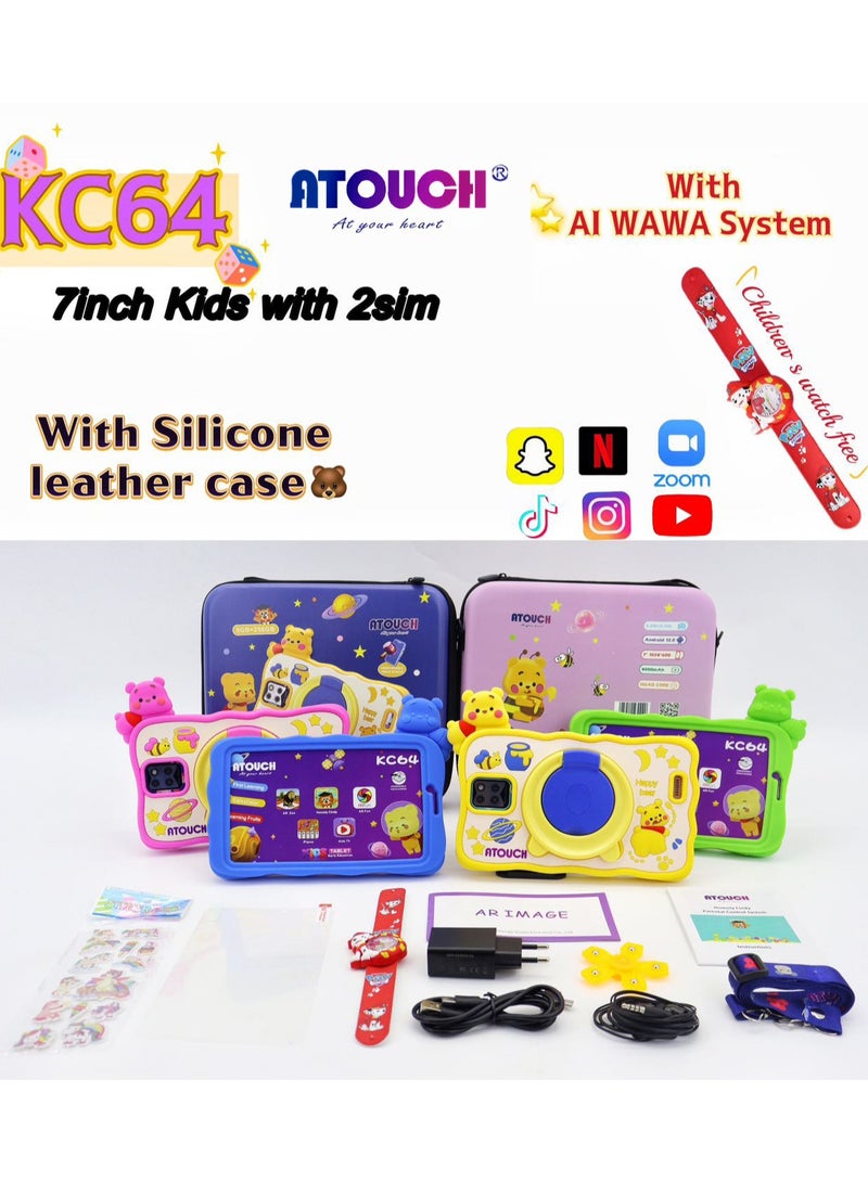 ATOUCH Smart Android Kids Tablet 7-Inch Display 8GB RAM 256GB ROM Dual Sim 5G Network Built-In Stand Silicone Case With Carry Bag (Yellow)  - Image 3