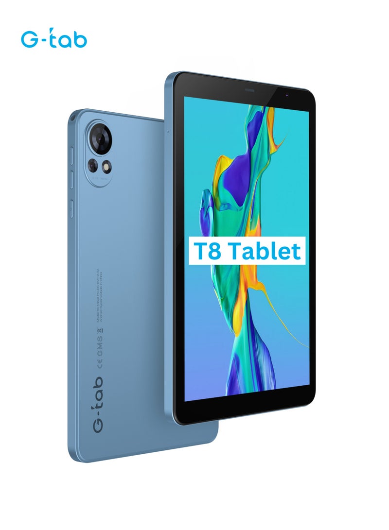 G-Tab T8 Tablet/8.0 Inches/T310 2.0GHz Processor/4 GB RAM/Expandable 4GB RAM /IPS 80081280 Resolution/5000 mAH Battery/128 GB ROM/Androud 14/ Single SIM/2MP  front + 5 MP Rear Camera - Image 1