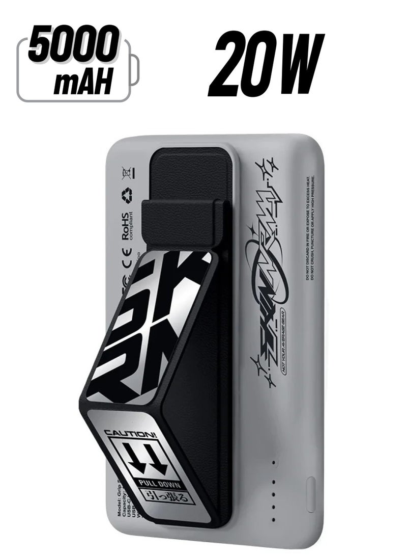 Skinarma 5000 mAh Skinarma Skinarma Kira Kobai Series Magnetic Power Bank with Bult-in Grip-Stand 15W Fast Magnetic Wireless Silver  - Image 1