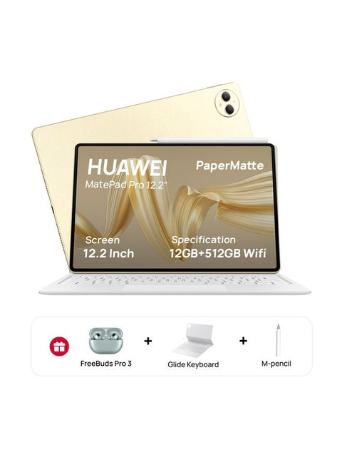 MatePad Pro 12.2 Paper Matte Edition Premium Gold 12GB RAM 512GB WiFi Inbox Keyboard With M-Pencil and FreeBuds Pro 3