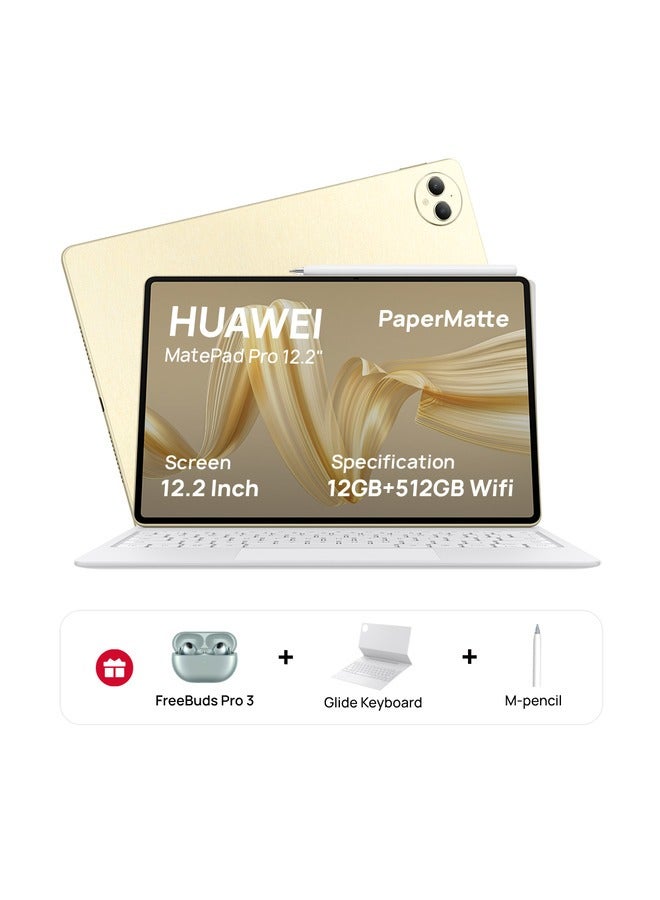 هواوي - MatePad Pro 12.2 Paper Matte Edition Premium Gold 12GB RAM 512GB WiFi Inbox Keyboard With M-Pencil and FreeBuds Pro 3 - Image 1