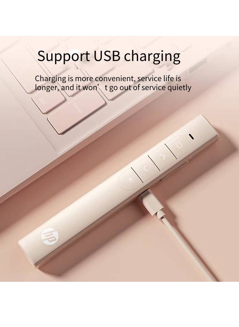 HP - SS10 Wireless rechargeable Presentation Flip Pen Wireless Laser Presentation Control Milk tea - Image 1